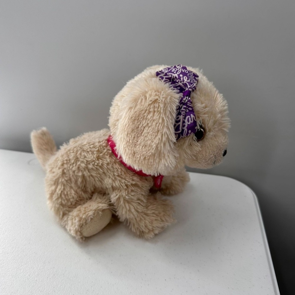 Mattel Barbie Plush Puppy Toy Purple Bow Kiss Care Pet Vet Barking Beige 10" - Picture 6 of 9